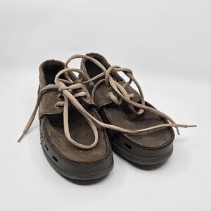 Crocs Men's Sport Boat Deck Loafers Brown Shoes lace Up Size 9 M